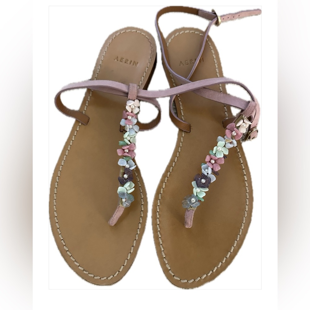 Aerin Made In Italy t-strap Crystal Embellished Sandals 8
